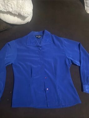Vintage Royal Blue Button-Front Women's Dress Shirt by